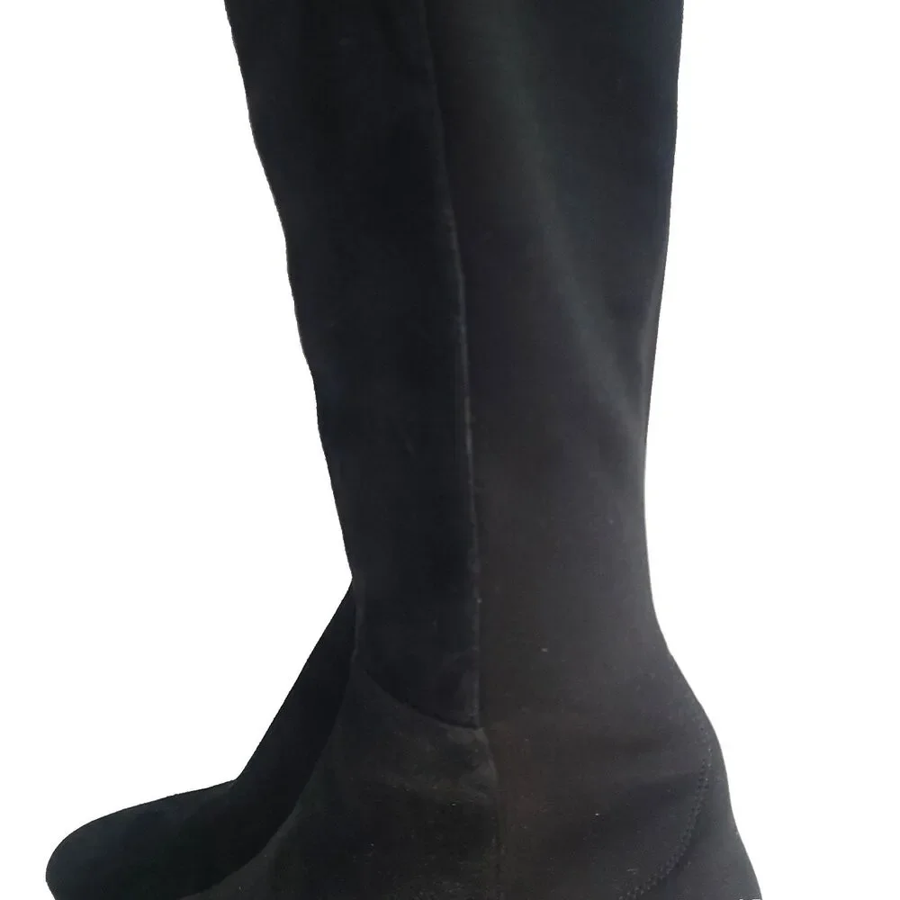 stuart weitzman boots 5050 Suede Over The Knee 9B Black Stretch Block Heel S5440